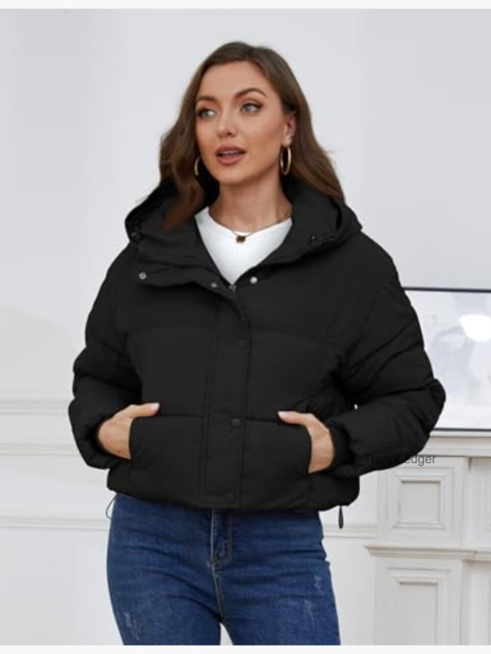 Cropped Puffer Jacket Hooded Zip Up Quilted Short Padded Coat Lightweight - Picture 5 of 7